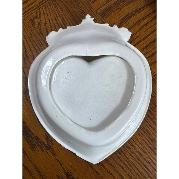 Hollywood Regency Style Heart Shaped Ceramic Trinket Dish Silver Trim - Picture 5 of 5